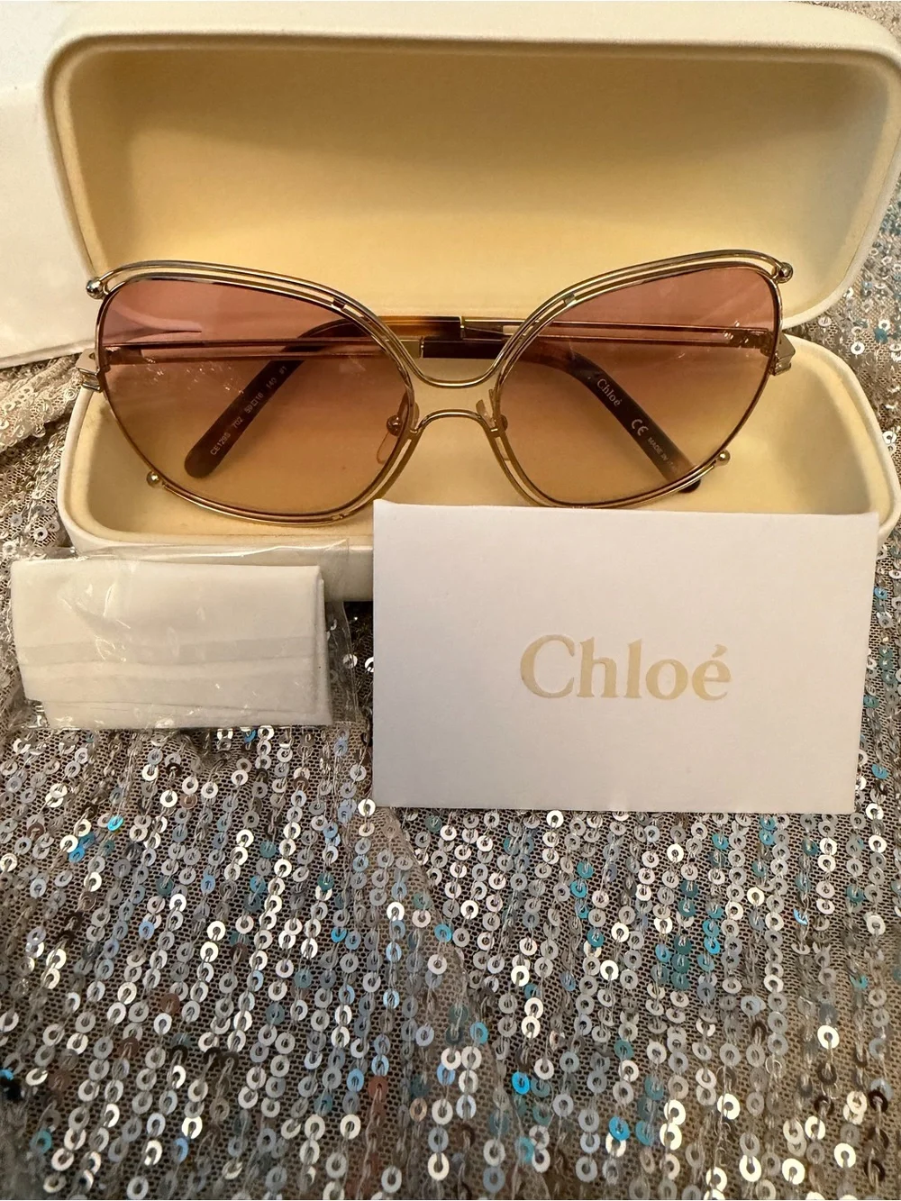Chloé Gold Frame Sunglasses with Brown Gradient Lenses